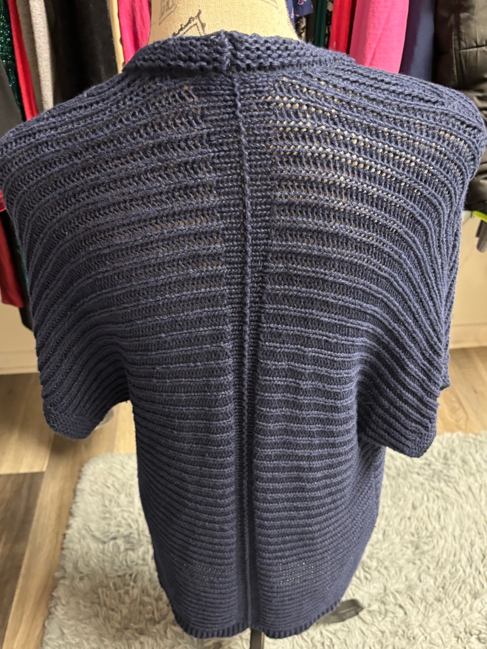 Talbots Navy Blue Short-Sleeve Open-Front Knit Cardigan Sweater - Picture 6 of 14
